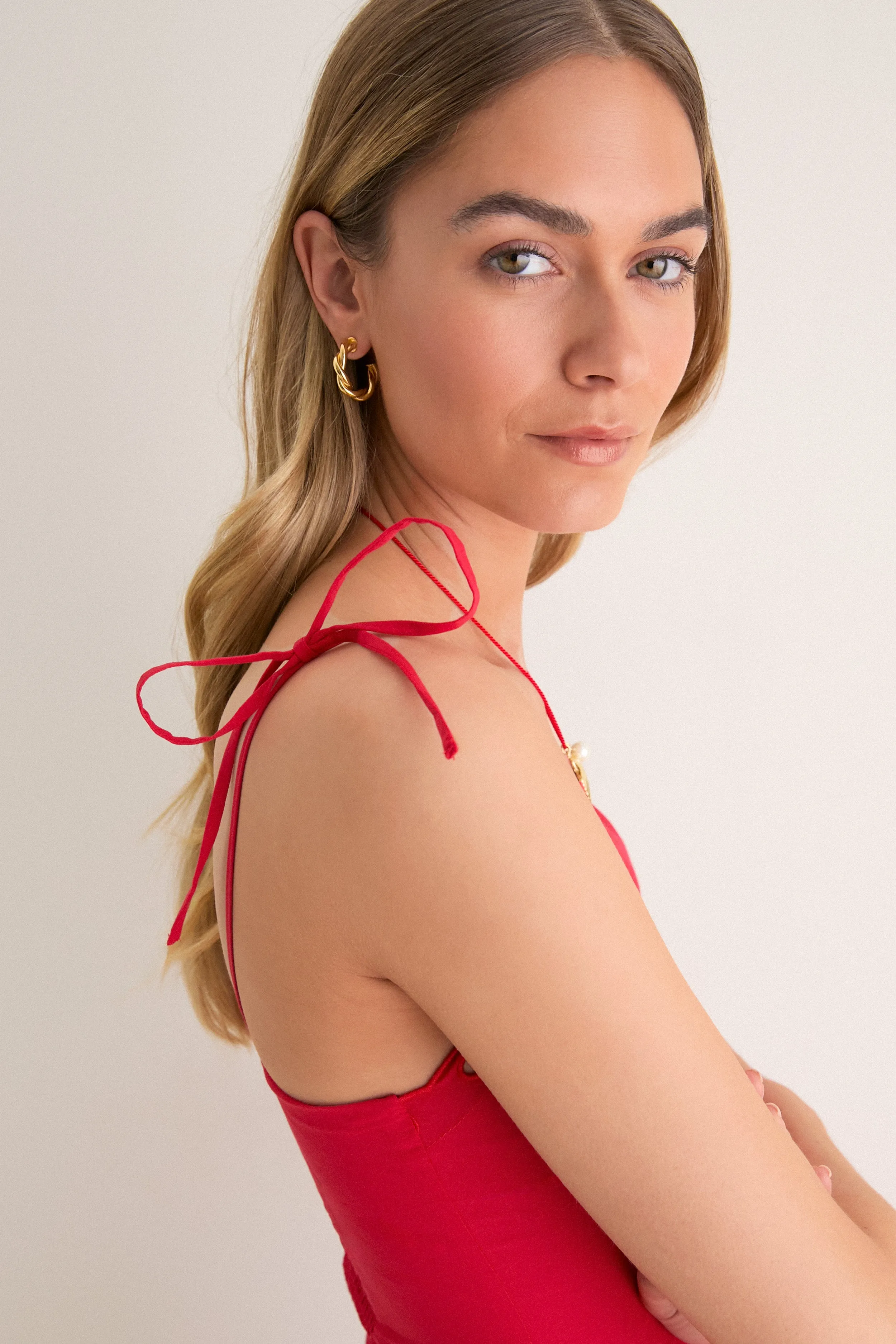 Red Eyelet Detail Midi Dress sold by Tuckernuck product image thumbnail 5