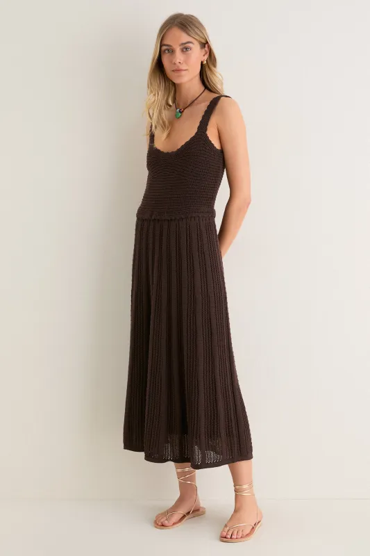 Chocolate Brown Knit Anne Midi Dress made by Hyacinth House