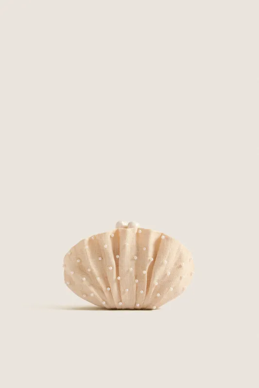 Natural Pearl Origami Scallop Clutch made by Poolside