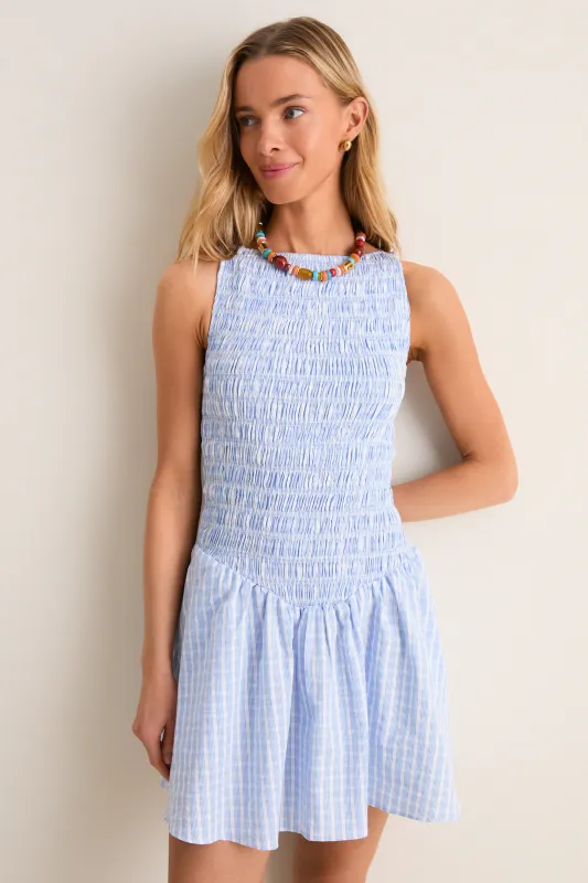 Light Blue and White Paloma Check Martina Mini Dress made by Faithfull the Brand