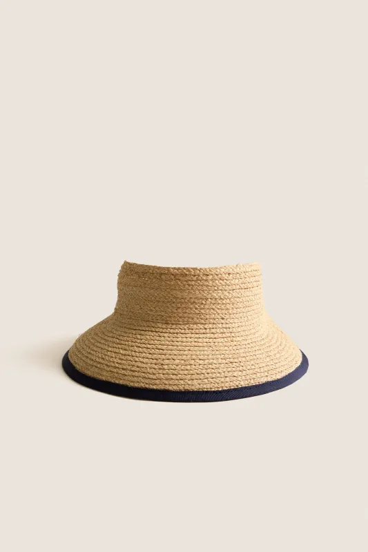 Natural Raffia With Navy Piping Alys Visor made by Tuckernuck
