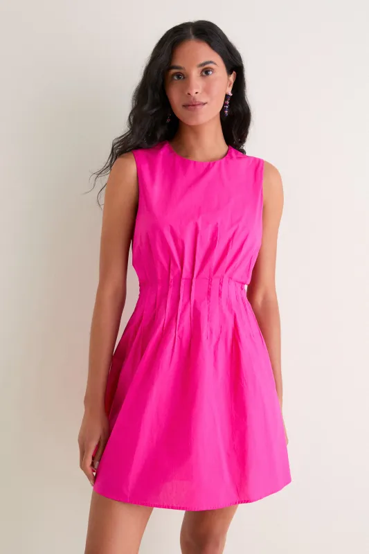 Hot Pink Pintuck Elle Mini Dress made by English Factory