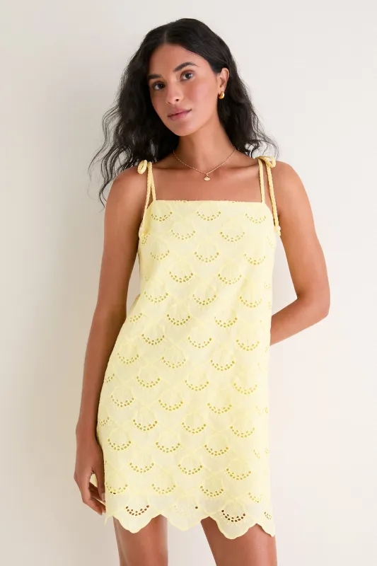 Yellow Eyelet Ava Mini Dress made by English Factory