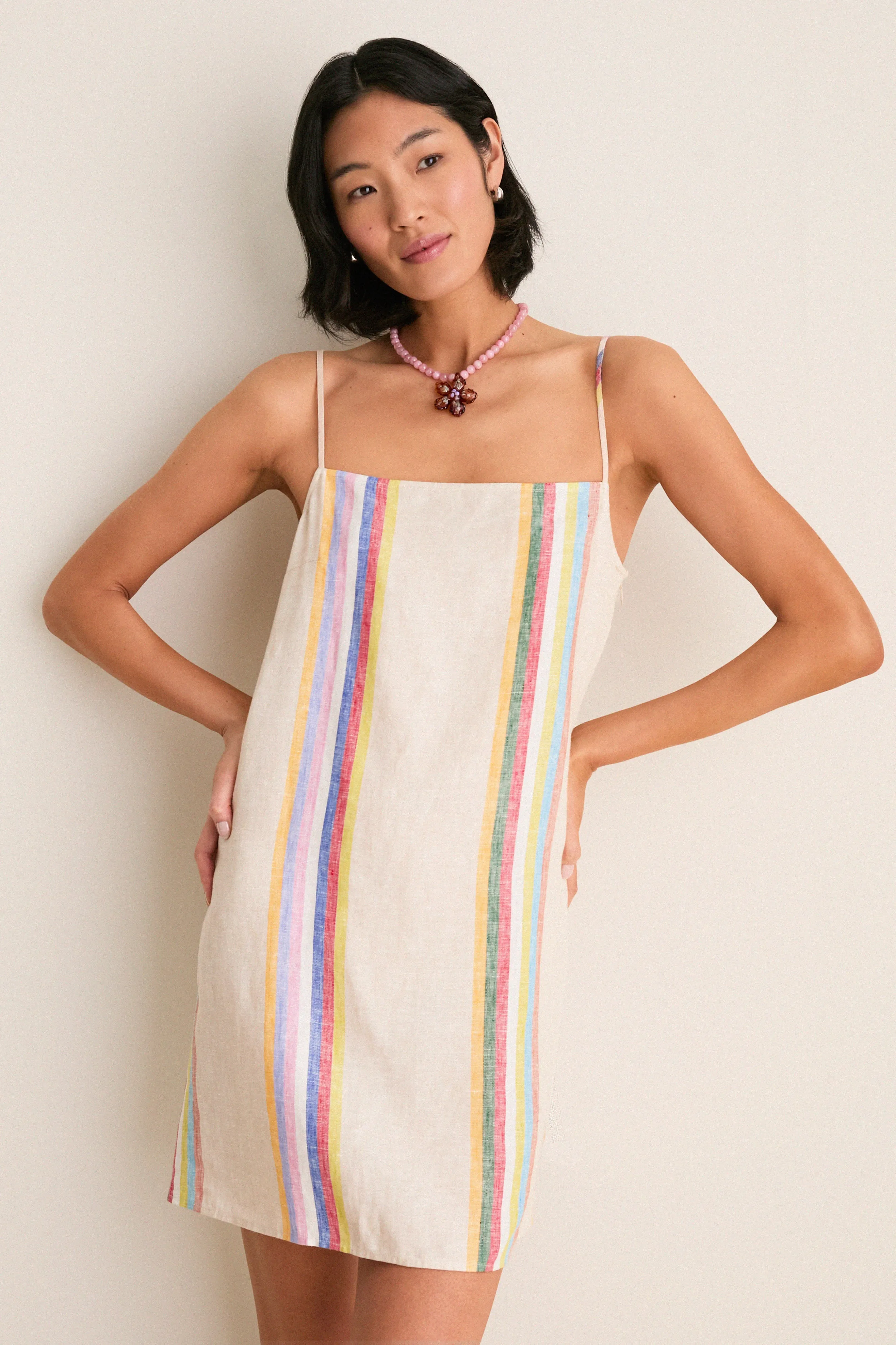 Day Trip Stripe Laura Linen Mini Dress sold by Tuckernuck