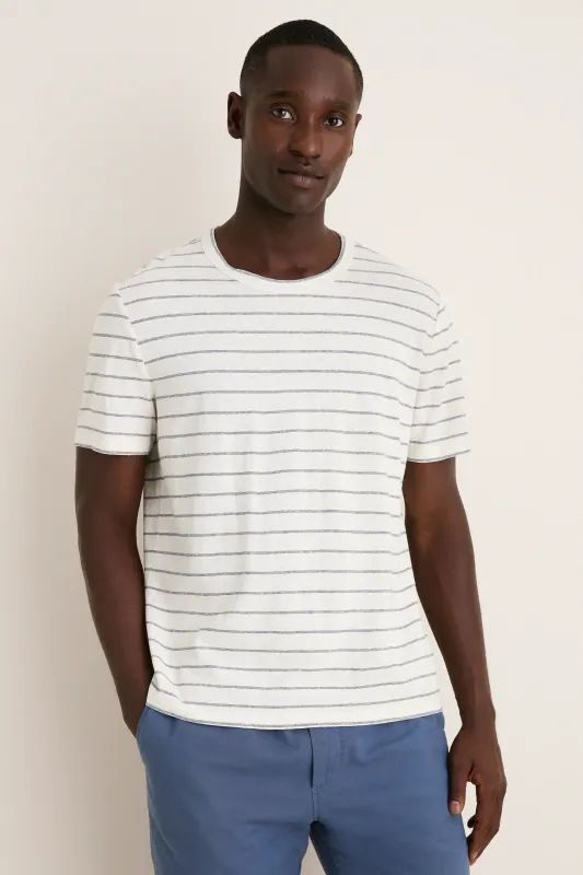 White Mediterranea Stripe Relaxed Hemp Cotton Tee made by Marine Layer