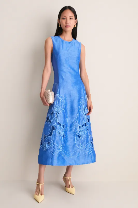 Azure Cleo Applique Midi Dress made by LEO LIN
