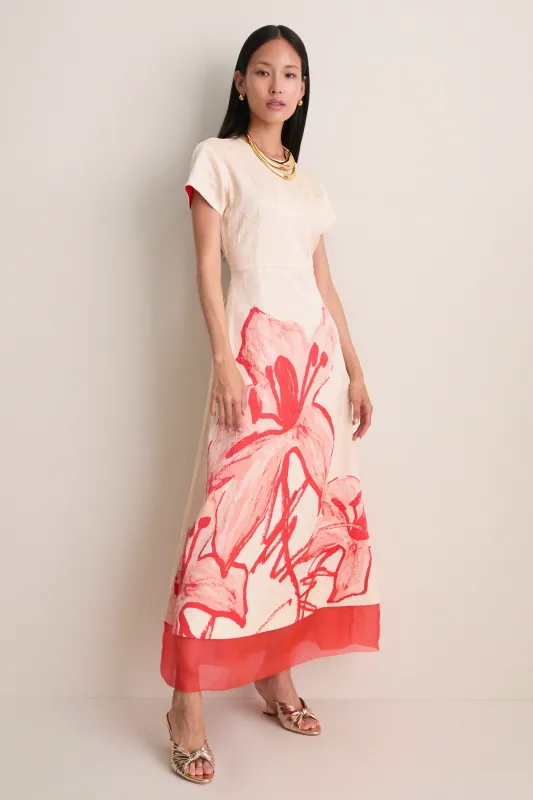 Ecru and Coral Red Ayrin Dress made by Lovebirds