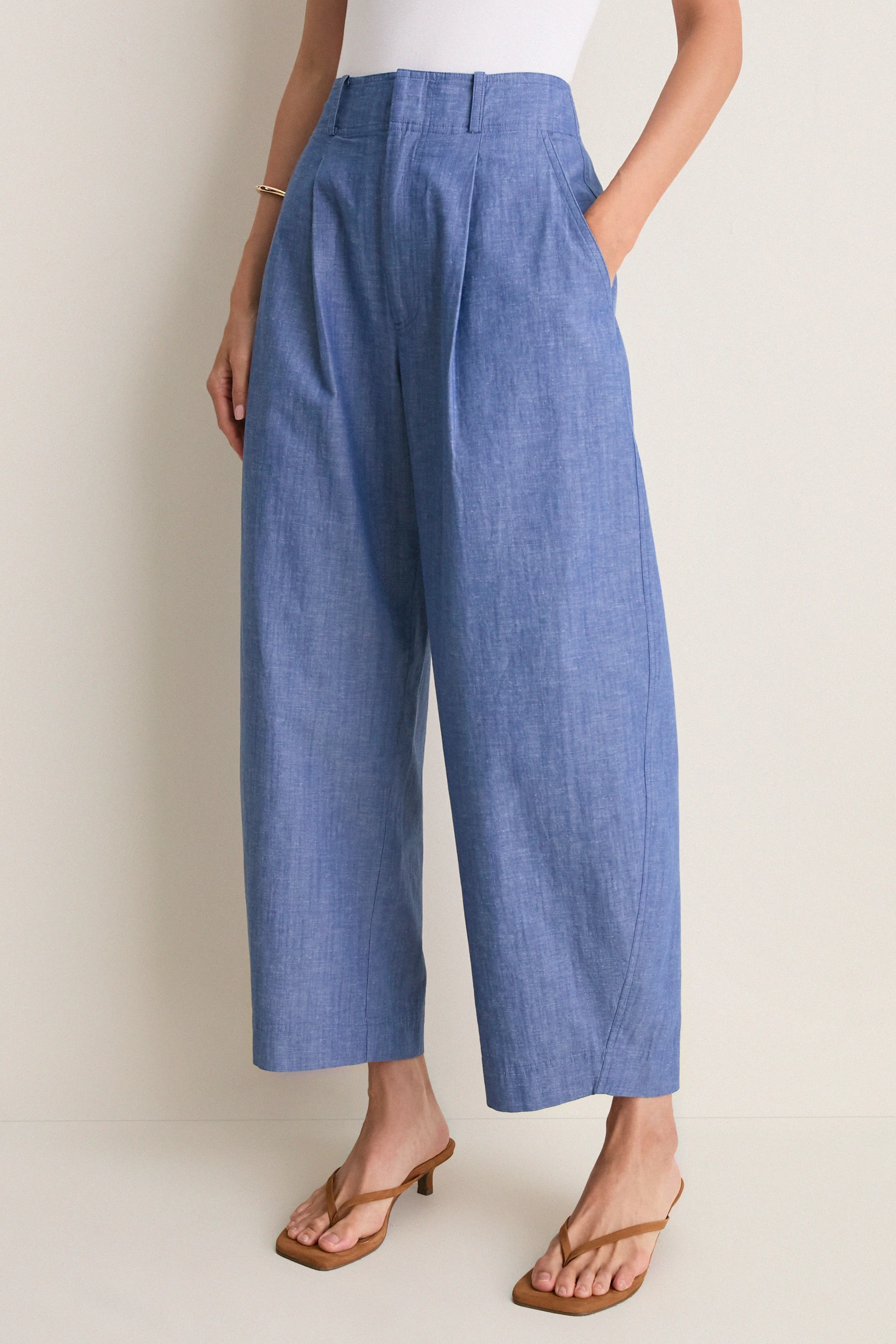 Chambray Bari Crop Trouser sold by Tuckernuck