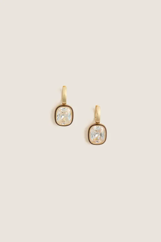 Dark Chocolate and White Cubic Cushion Drop Earrings made by Roxanne Assoulin