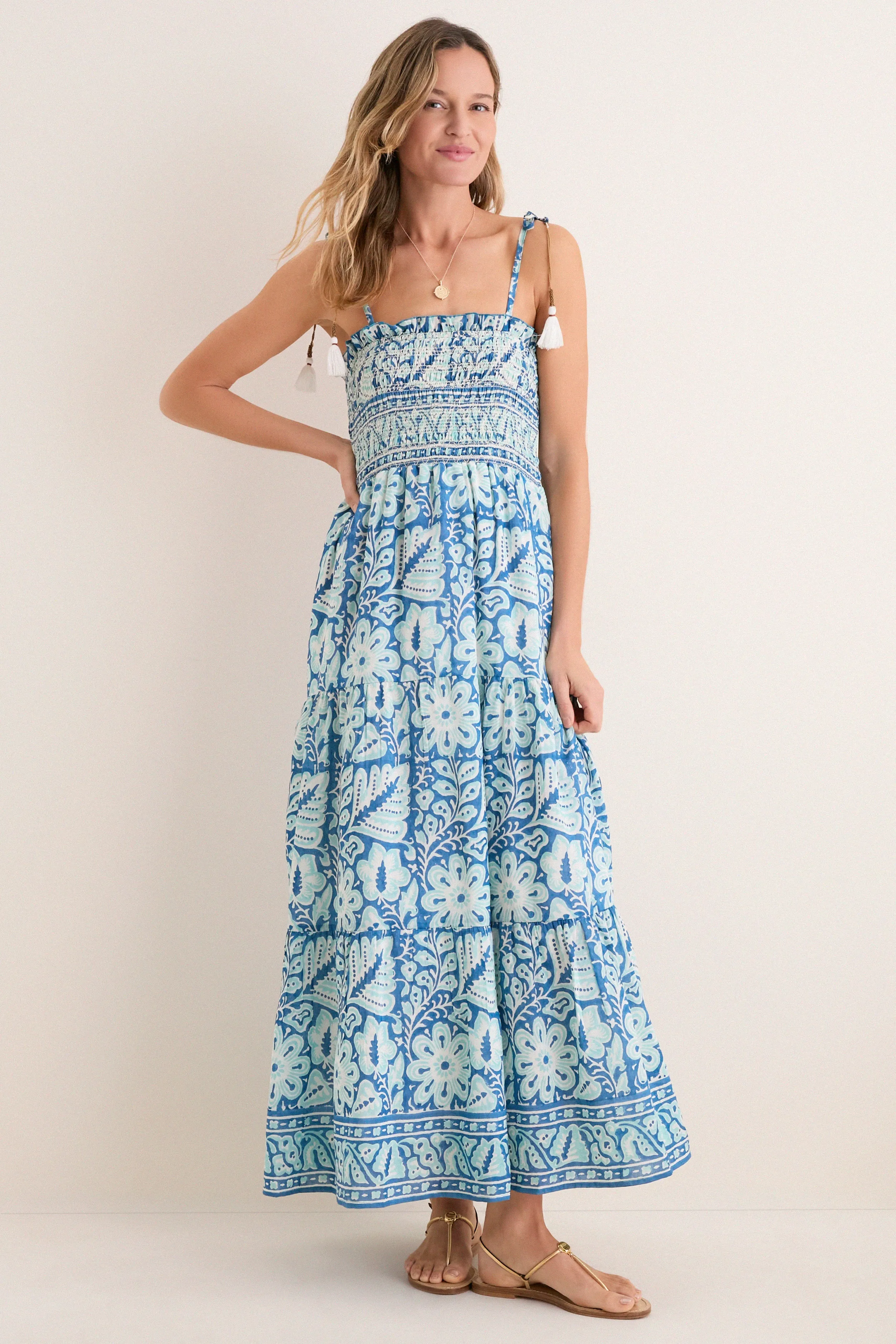 Turquoise Floral Smocked Maxi Dress sold by Tuckernuck