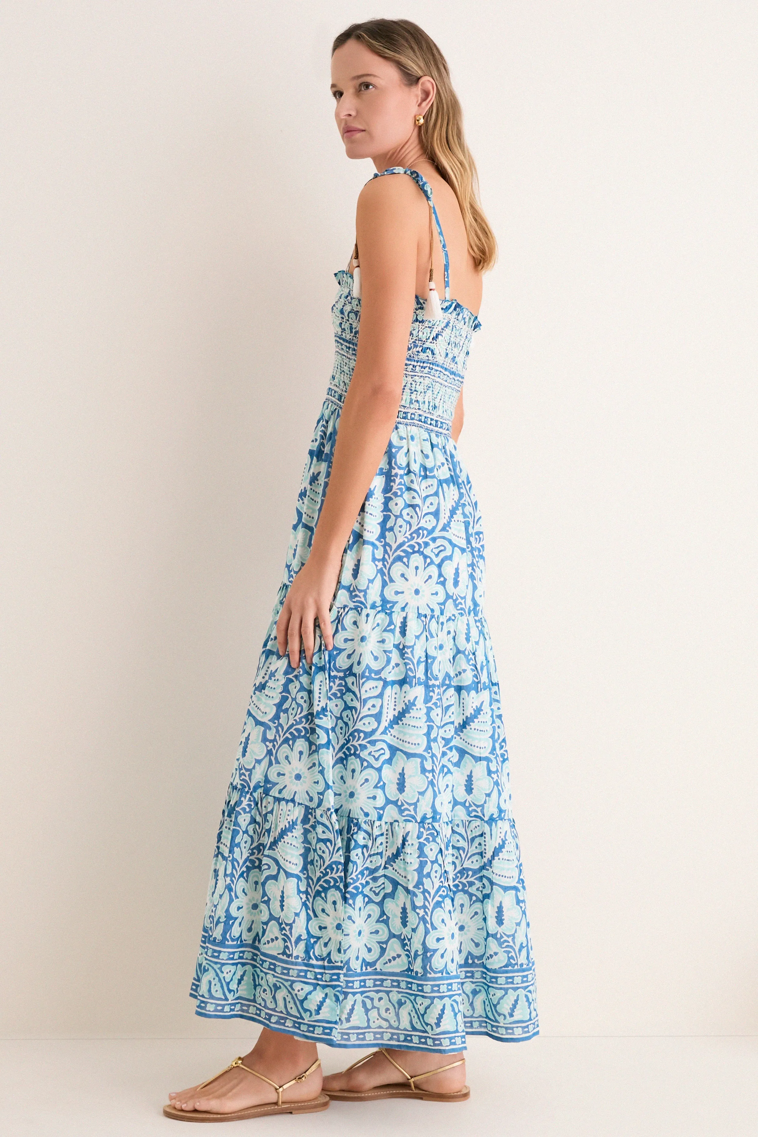 Turquoise Floral Smocked Maxi Dress sold by Tuckernuck product image thumbnail 3