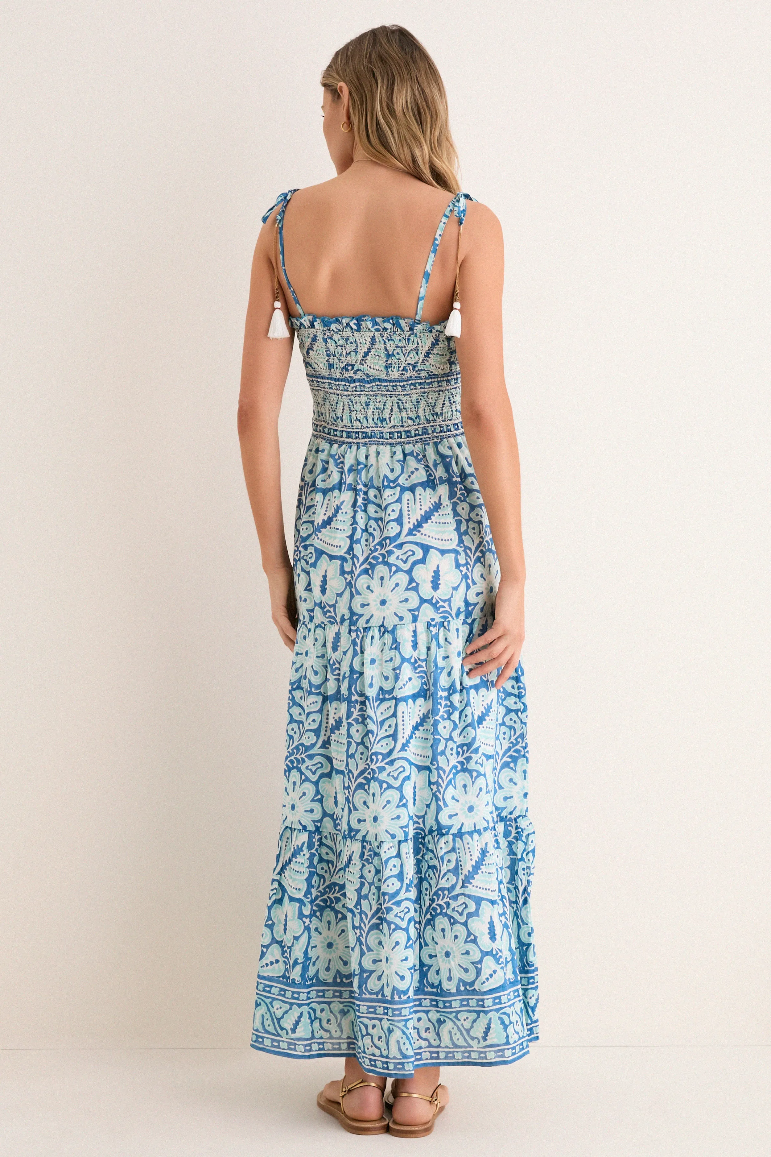 Turquoise Floral Smocked Maxi Dress sold by Tuckernuck product image thumbnail 4