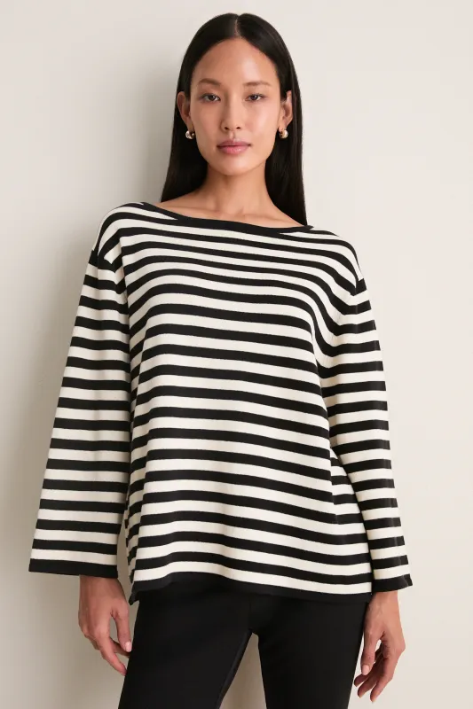 Black and White Stripe Darcy Long Sleeve Top made by Posse