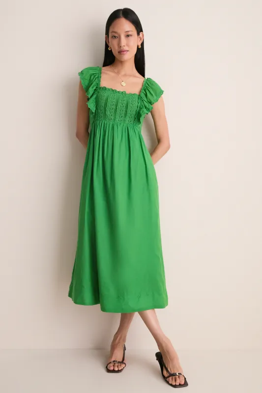 Green Eliza Solid Sleeveless Midi Dress made by Sea New York
