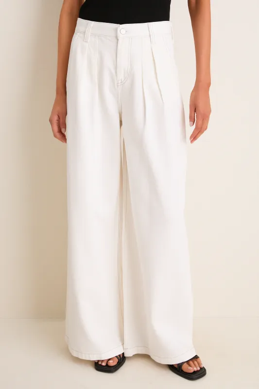 Off White Delphine Pleated Denim Wide Leg made by Pistola