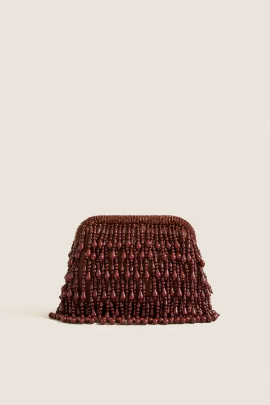Chocolate Beaded Drop Clutch made by Simon Miller