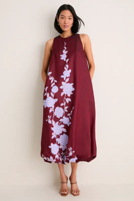 Oxblood and Lavendar Rose Fil Coupe Bubble Hem Dress made by Lela Rose