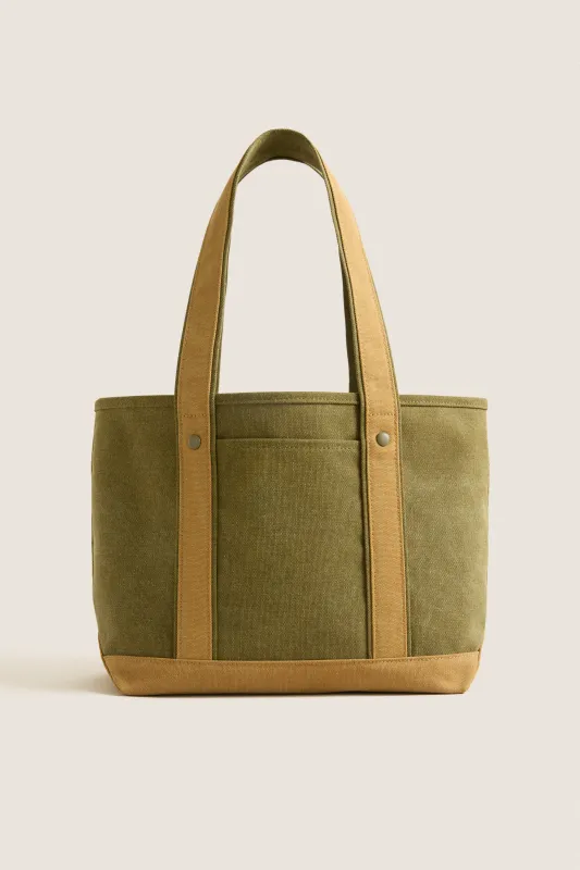 Small Olive Heritage Canvas Tote made by Tuckernuck