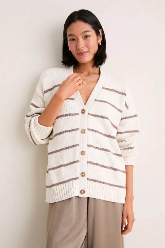 Ivory and Taupe Stripe Chloe Cardigan made by Jenni Kayne