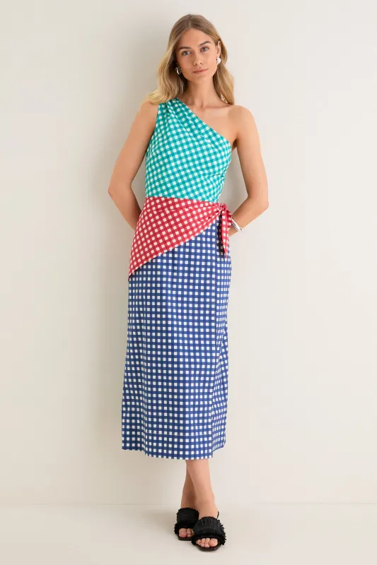 Teal Gingham Multi Belem Poplin Midi Dress made by Simon Miller