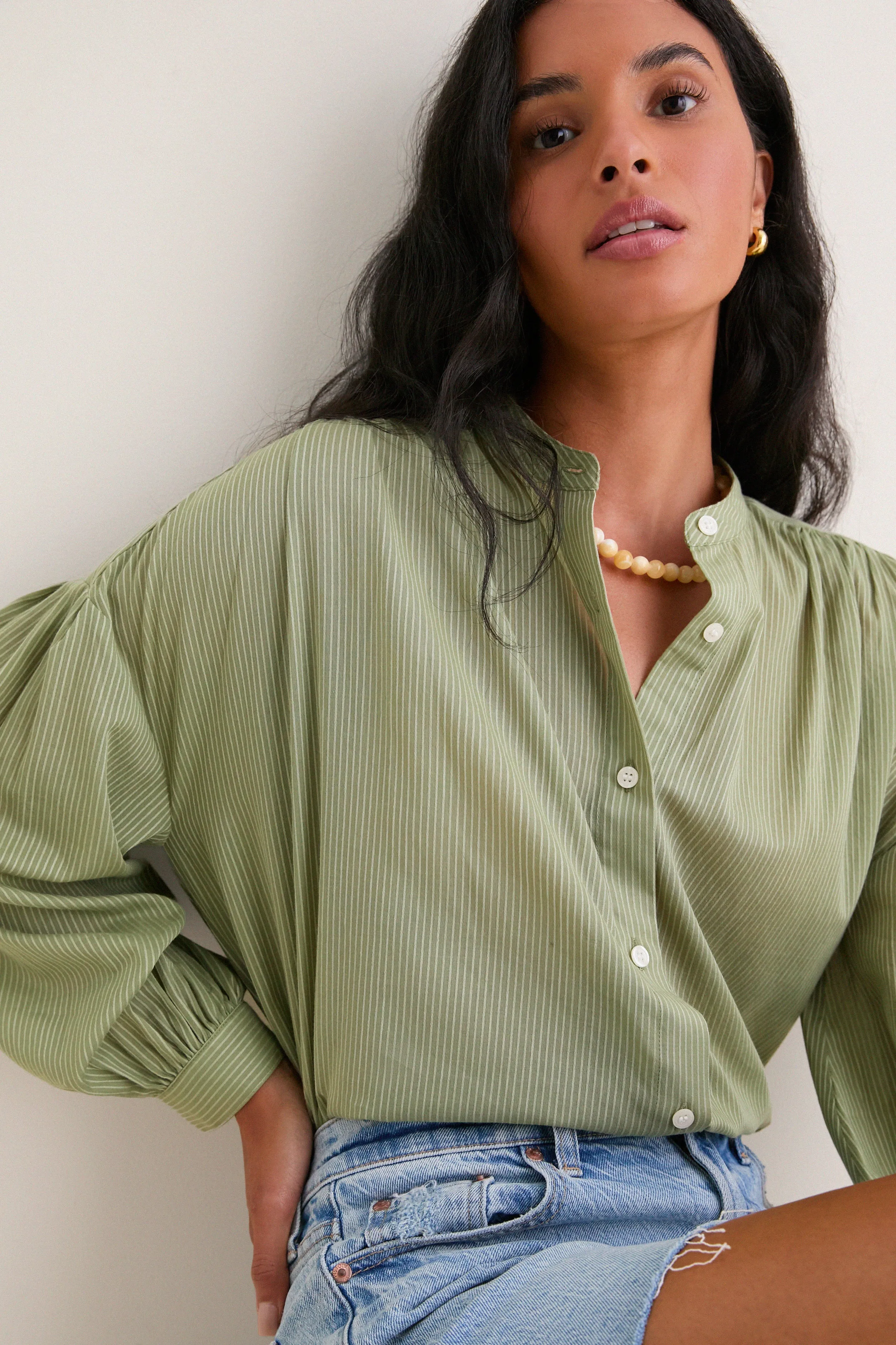 Light Olive Shadow Stripe Juliette Button Down sold by Tuckernuck product image thumbnail 2