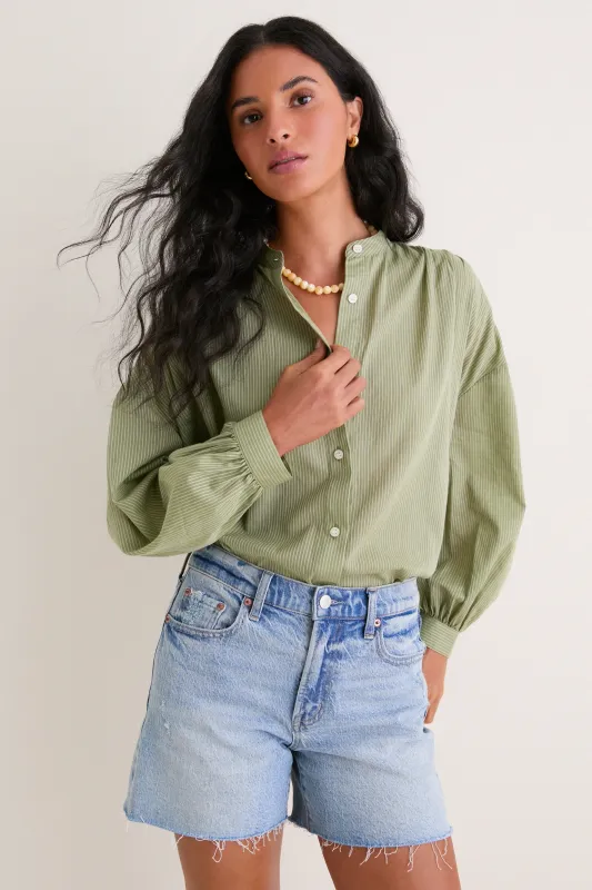Light Olive Shadow Stripe Juliette Button Down made by Tuckernuck