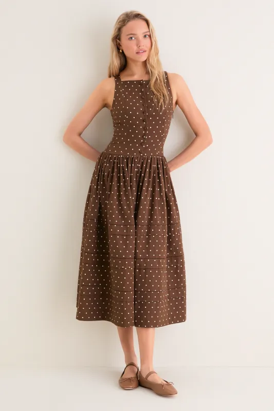 Brown and Ivory Polka Dot Stella Midi Dress made by En Saison