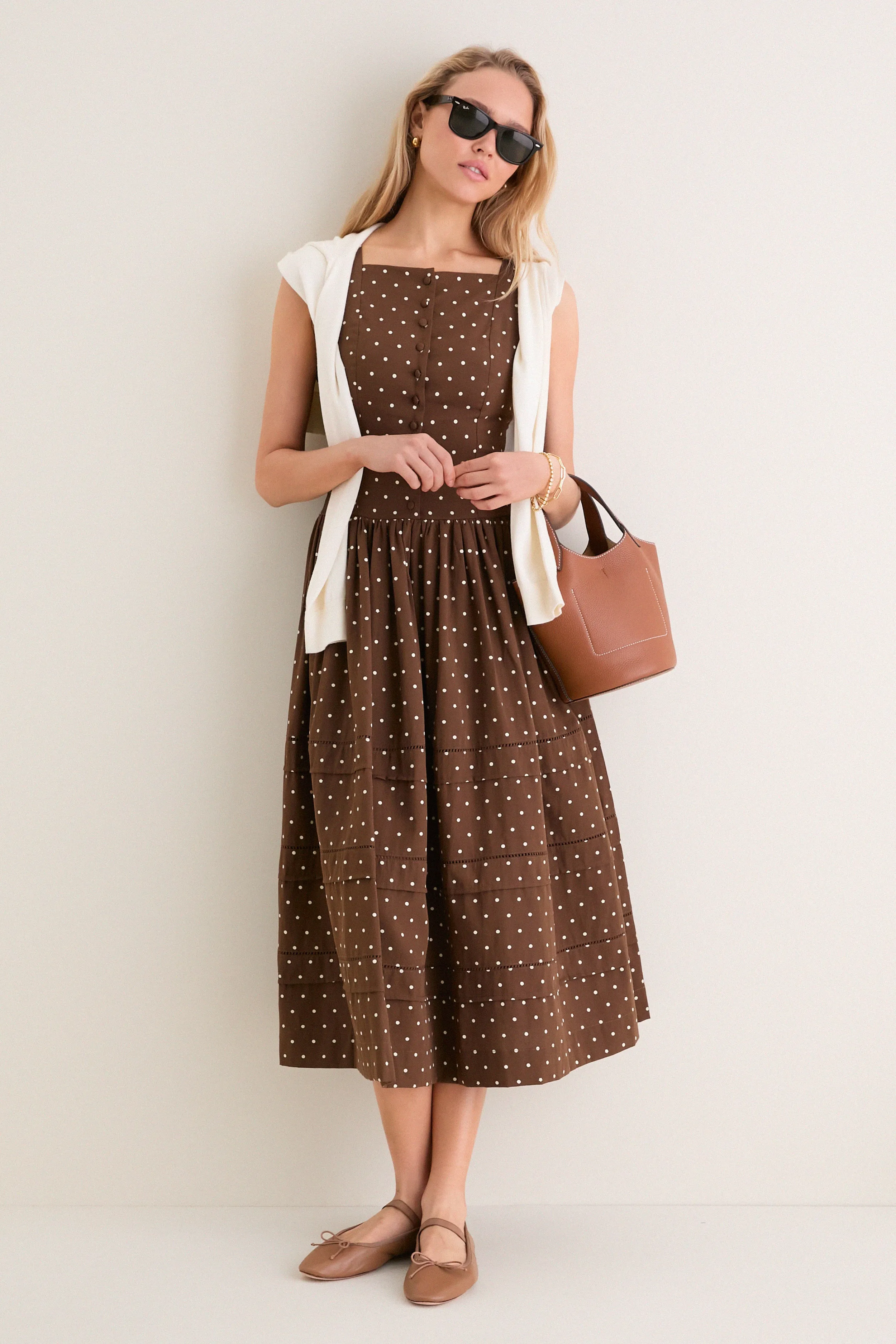 Brown and Ivory Polka Dot Stella Midi Dress sold by Tuckernuck product image thumbnail 3