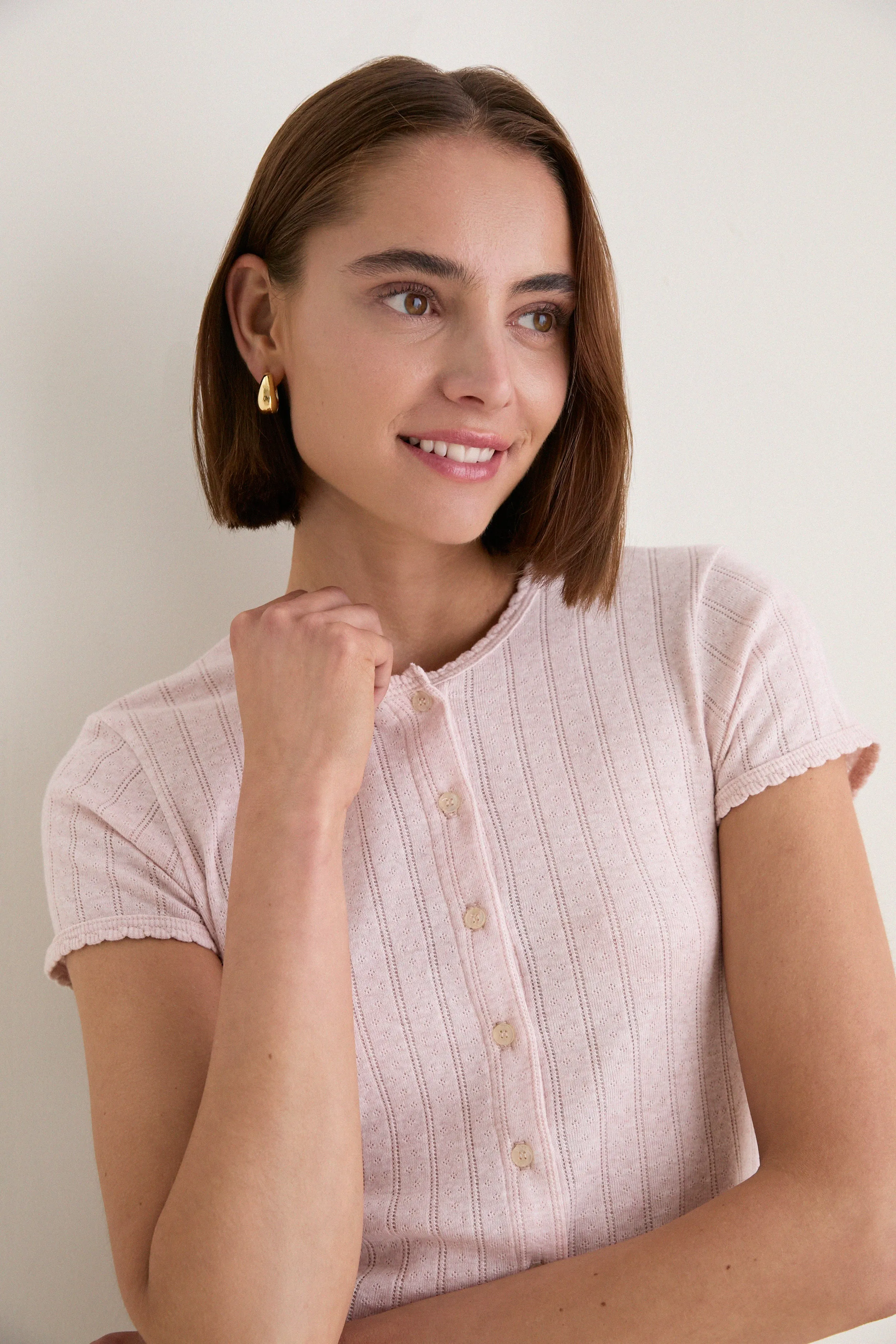 Petal Melange Pointelle Short Sleeve Cardigan sold by Tuckernuck product image thumbnail 2