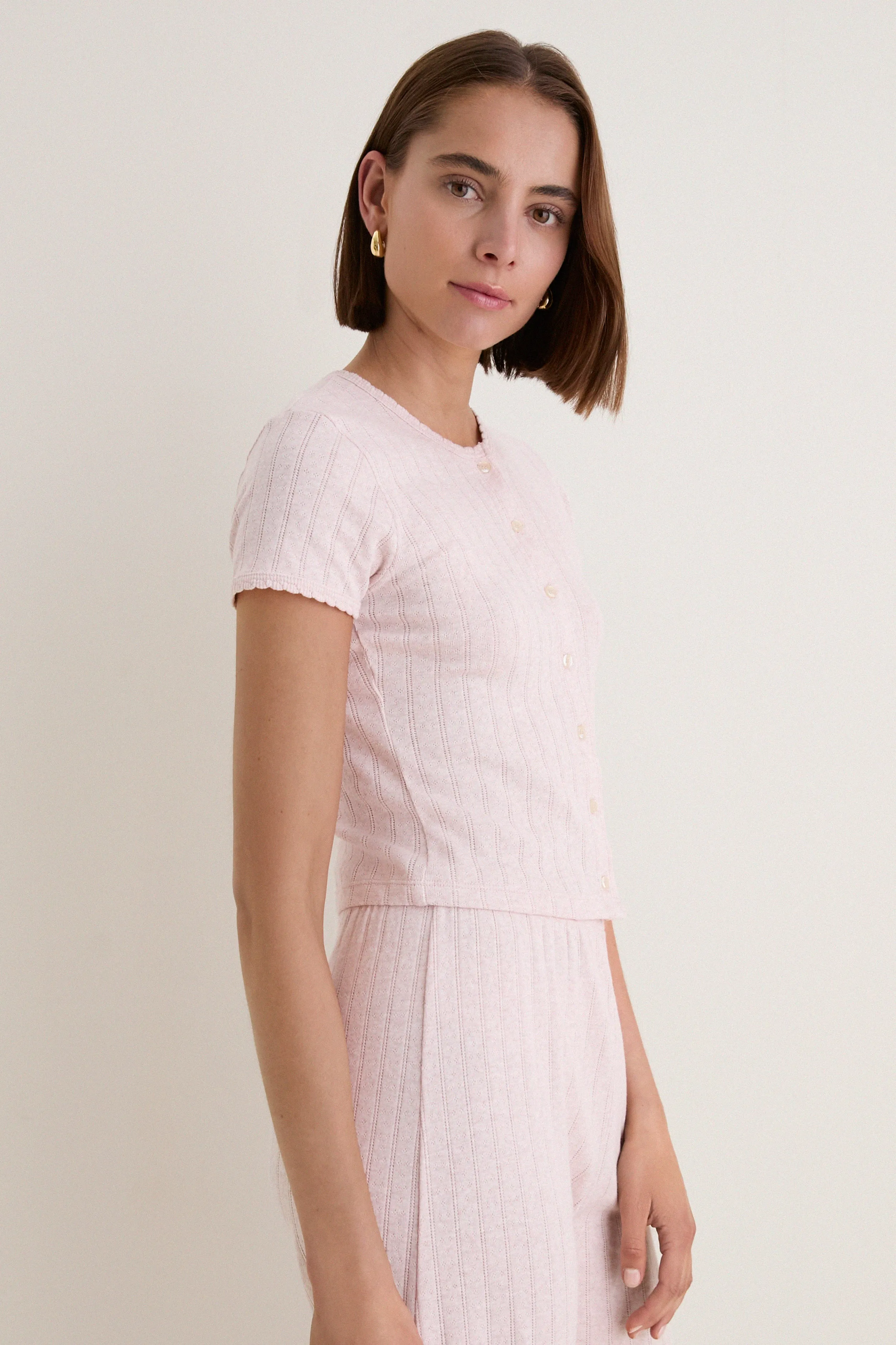 Petal Melange Pointelle Short Sleeve Cardigan sold by Tuckernuck product image thumbnail 4