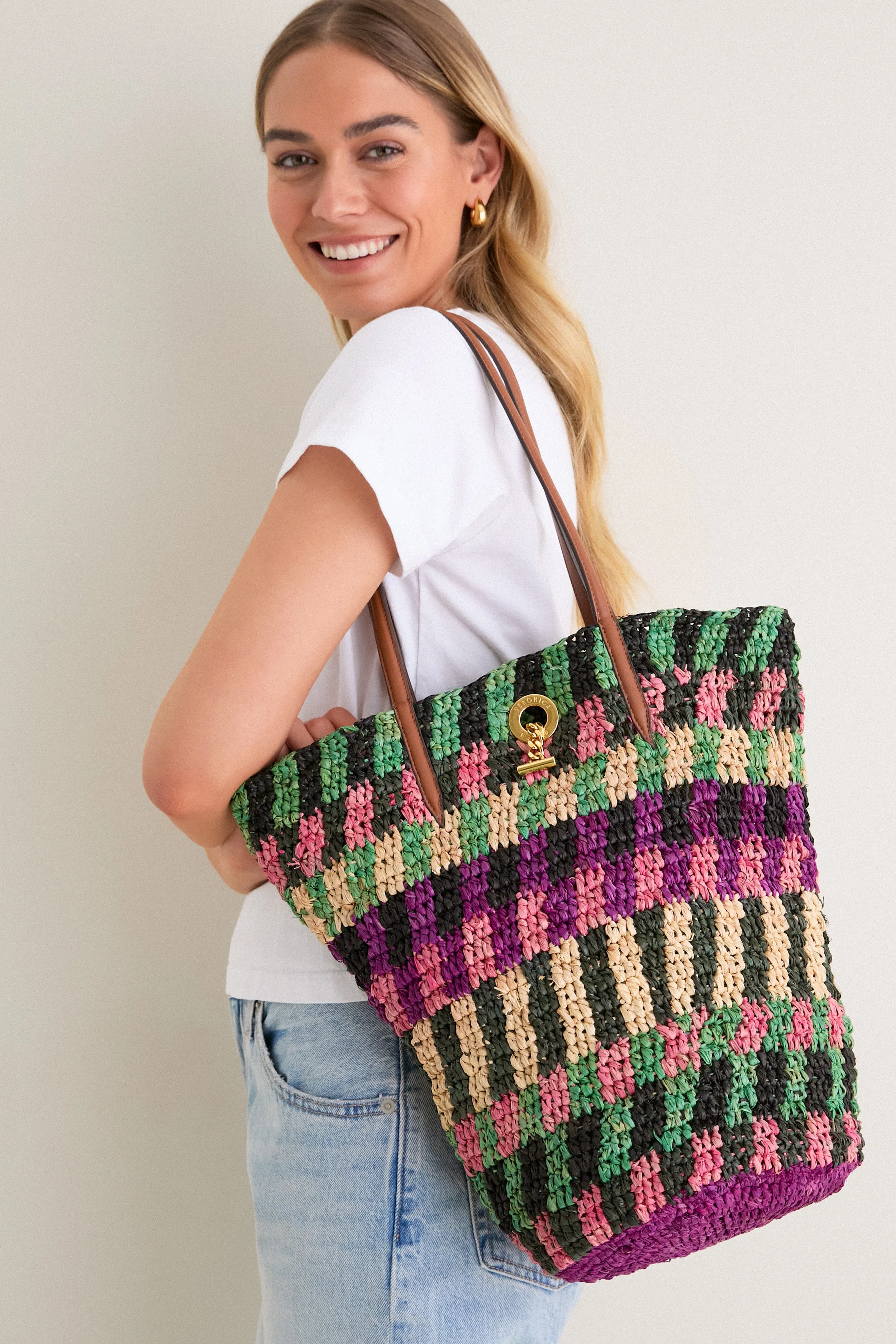 Berry Multi Striped Raffia Veronica Beard Tote sold by Tuckernuck product image thumbnail 2