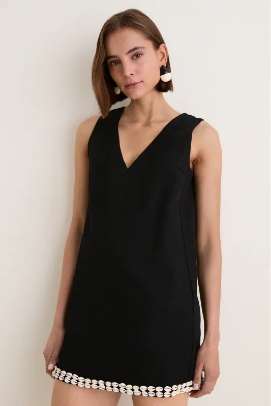 Black & Puka Shell Trim Solene Mini Dress made by Hyacinth House