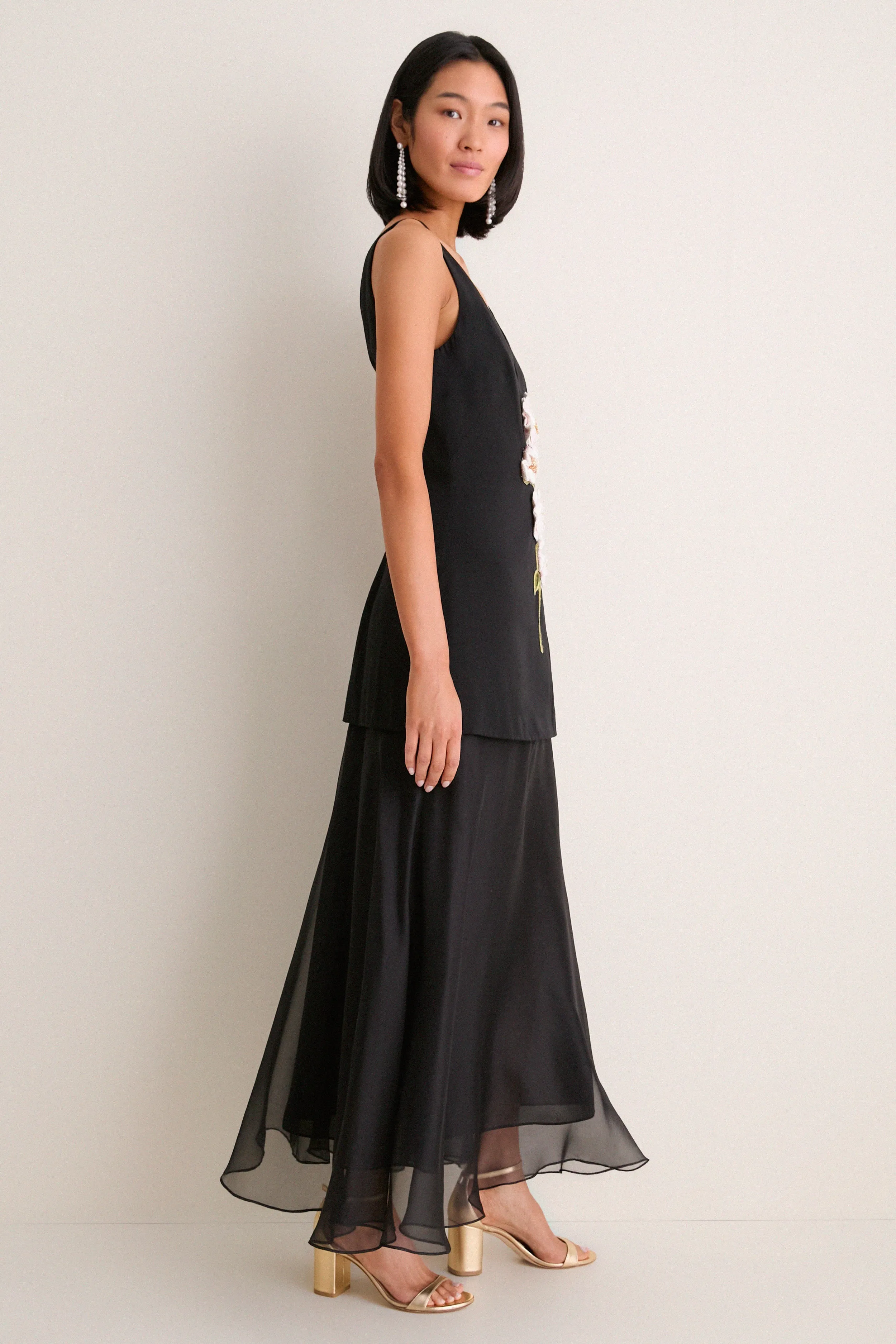 Black and Pink Peony Embroidered V Neck Dress sold by Tuckernuck product image thumbnail 4