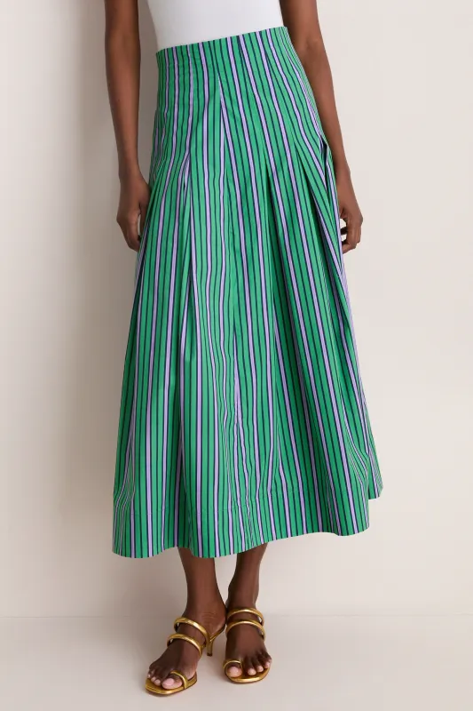 Fern Multi Striped Cotton Full Midi Skirt made by Lela Rose