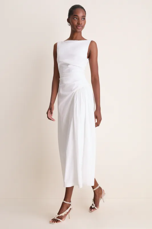 White Cotton Poplin Asymmetrical Flounce Dress made by Lela Rose