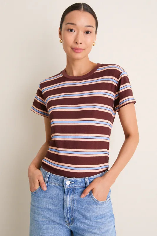 Rum Raisin Stripe Boxy Goodie Goodie Tee made by MOTHER
