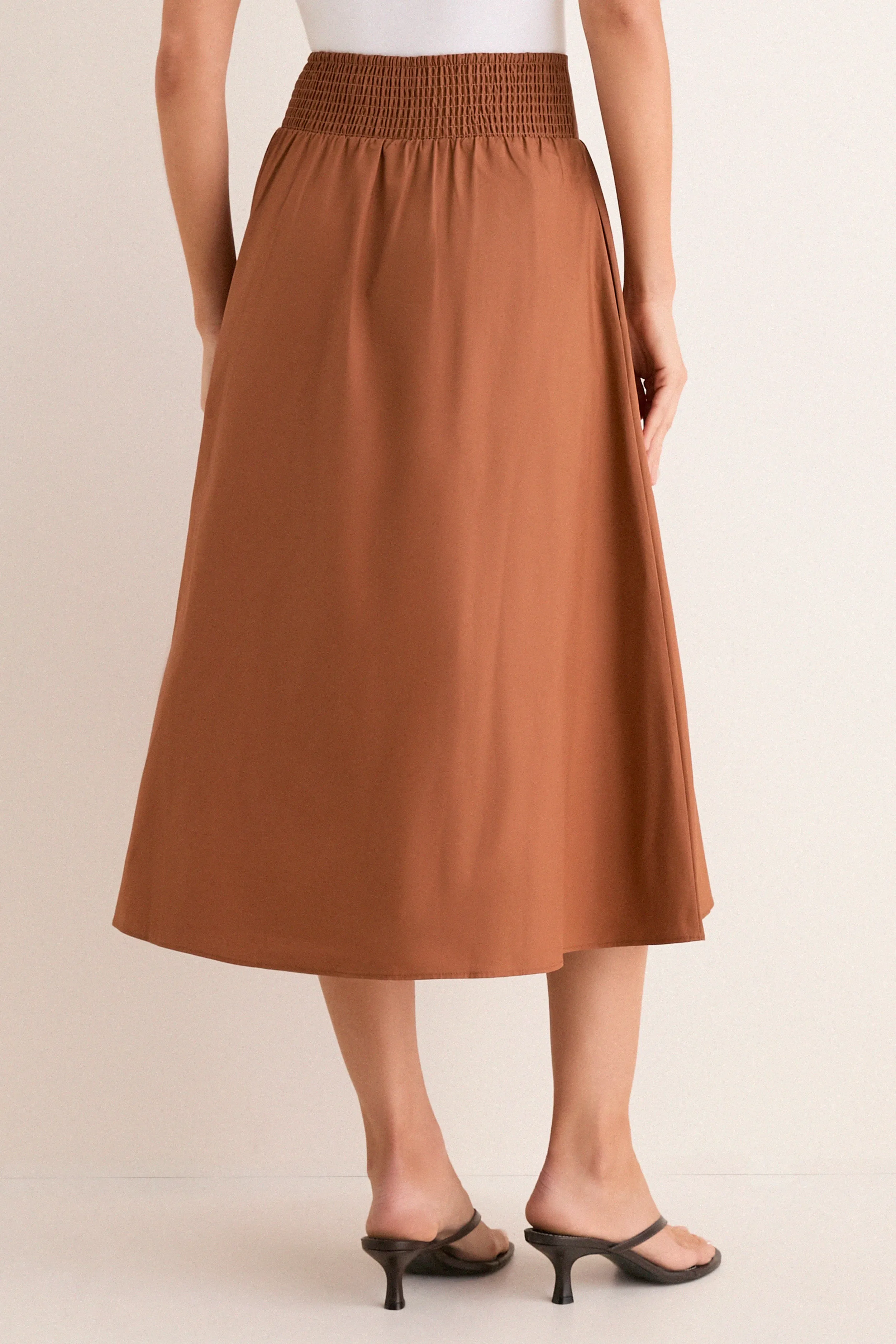 Camel Etienne Smocked Waist Gathered Midi Skirt sold by Tuckernuck product image thumbnail 4