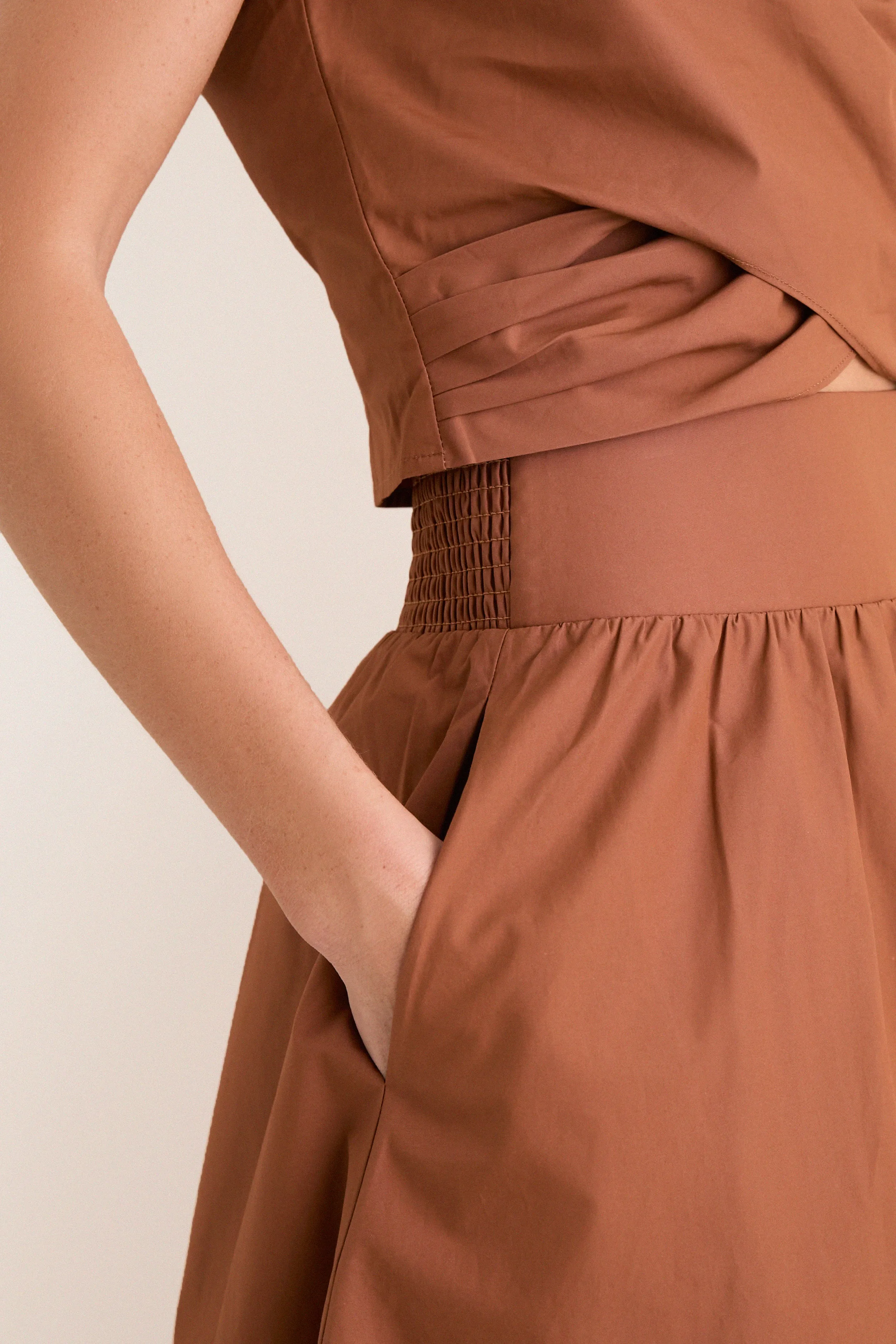 Camel Etienne Smocked Waist Gathered Midi Skirt sold by Tuckernuck product image thumbnail 5