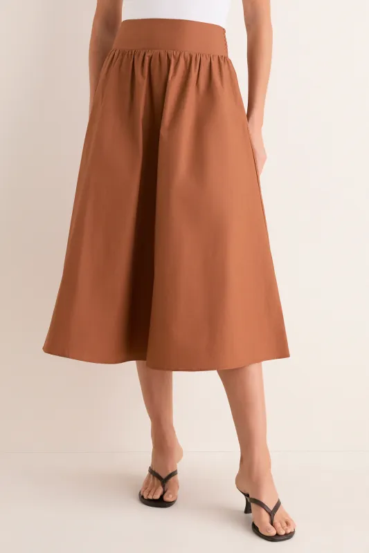 Camel Etienne Smocked Waist Gathered Midi Skirt made by Tuckernuck