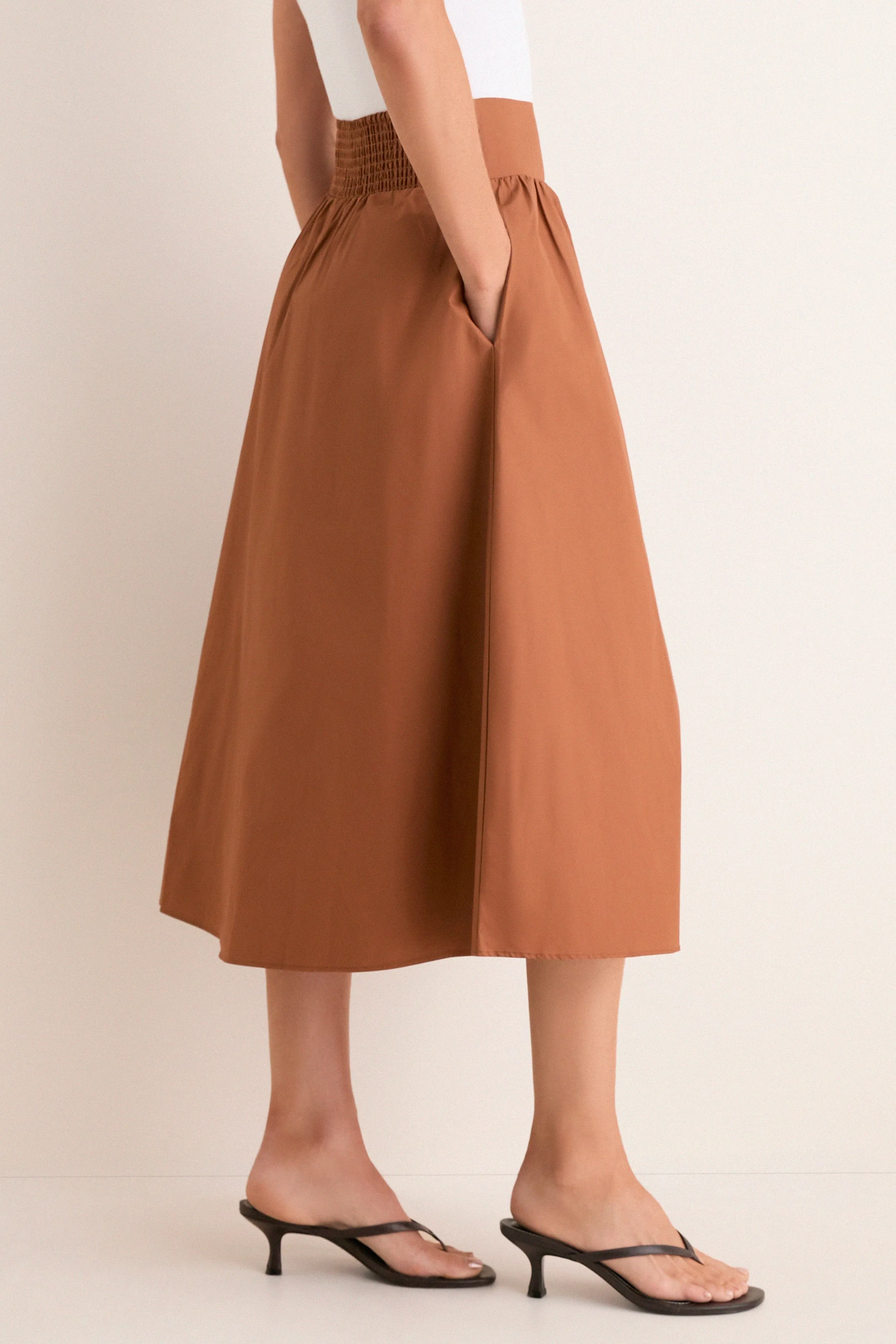 Camel Etienne Smocked Waist Gathered Midi Skirt sold by Tuckernuck product image thumbnail 3