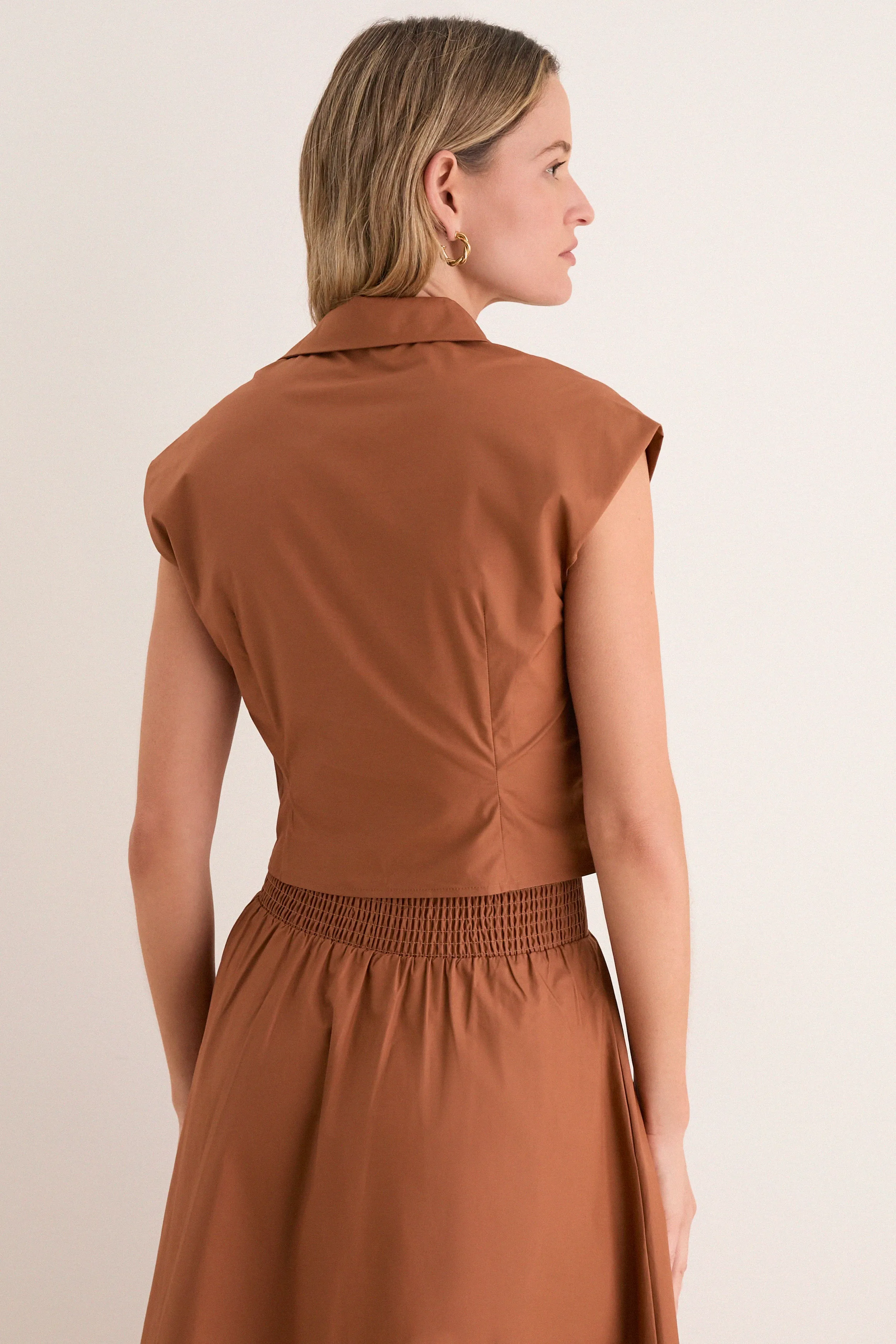 Camel Eloise Wrap Front Extended Shoulder Poplin Top sold by Tuckernuck product image thumbnail 4