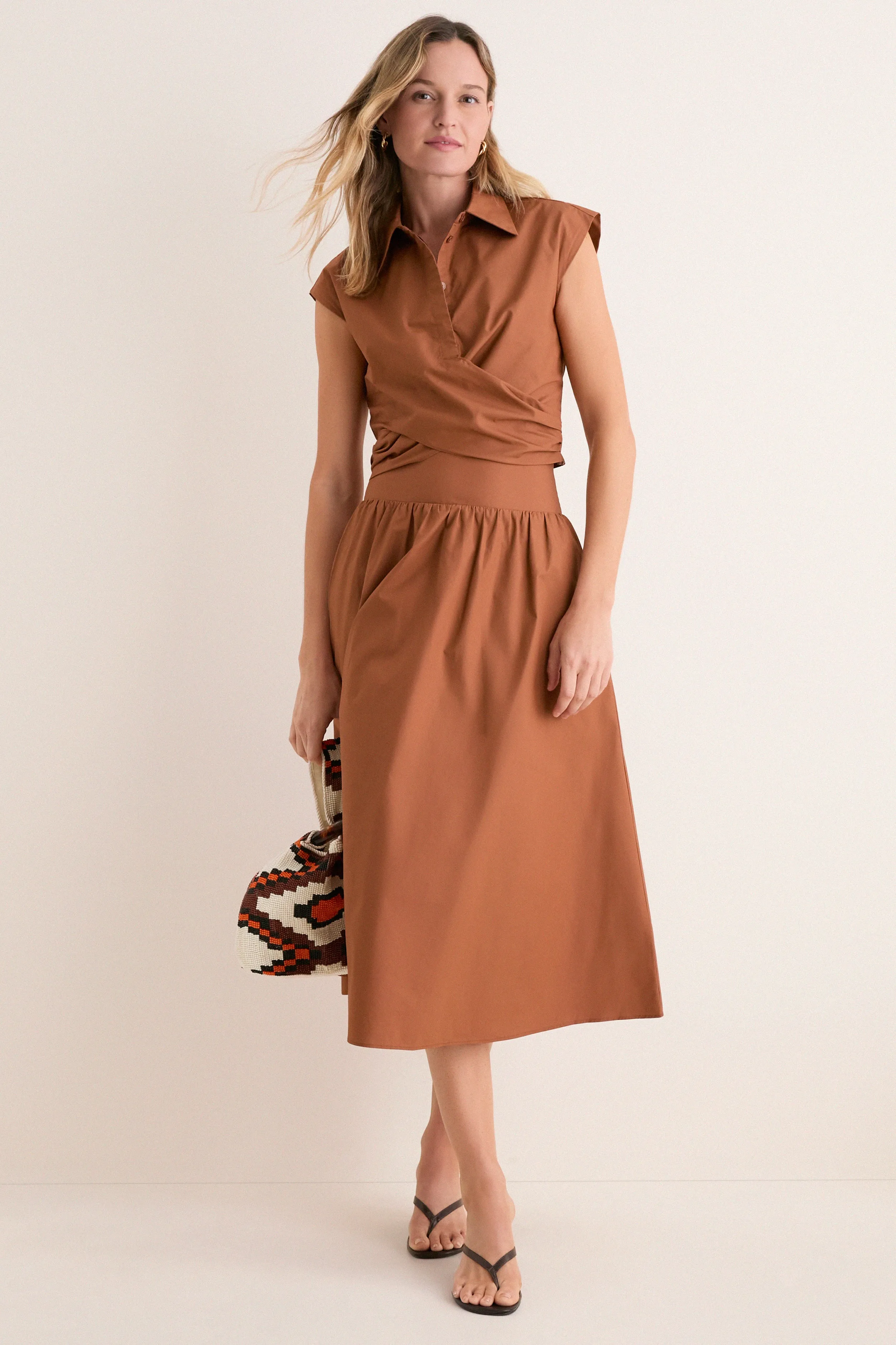 Camel Eloise Wrap Front Extended Shoulder Poplin Top sold by Tuckernuck product image thumbnail 2