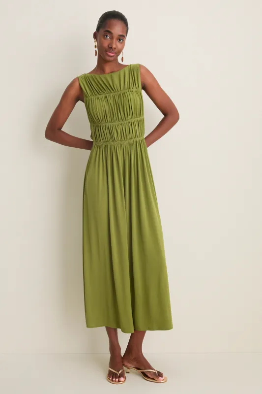 Cedar Green Crepe Jersey Smocked Aurelia Dress made by Tuckernuck