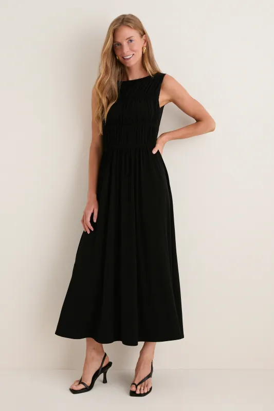 Black Crepe Jersey Smocked Aurelia Dress made by Tuckernuck