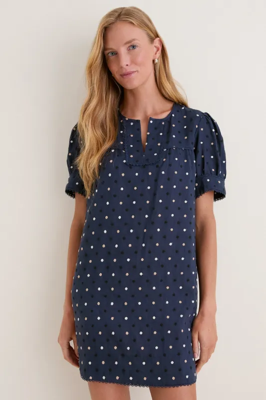 Navy Embroidered Dot Linen Bridget Dress made by Tuckernuck