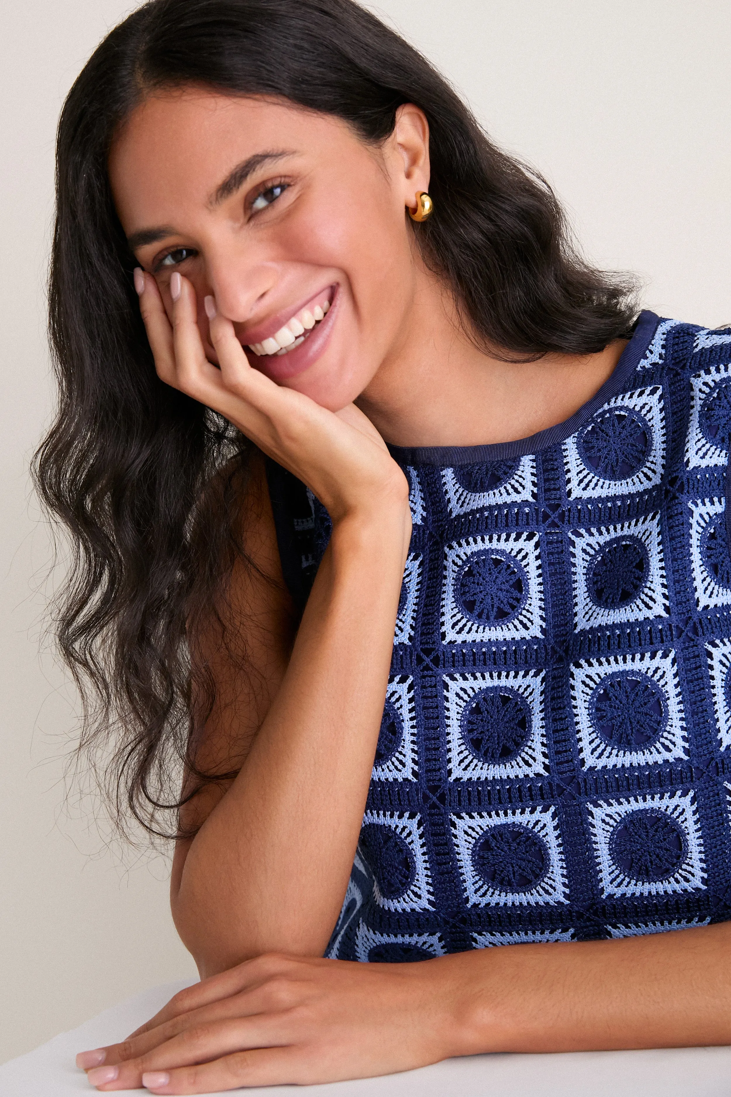 Navy & Sky Blue Crochet Calabash Mini Dress sold by Tuckernuck product image thumbnail 5