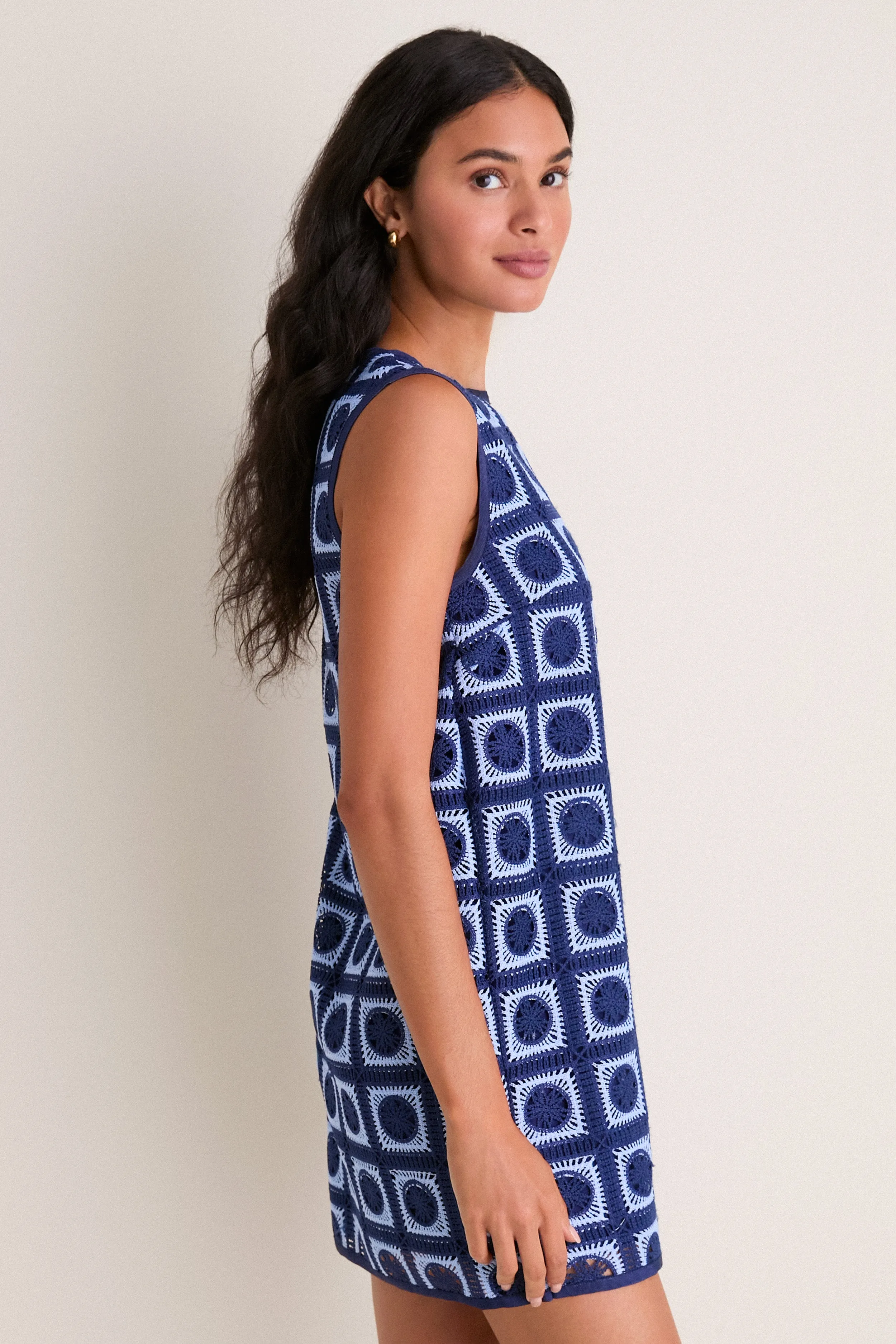 Navy & Sky Blue Crochet Calabash Mini Dress sold by Tuckernuck product image thumbnail 3