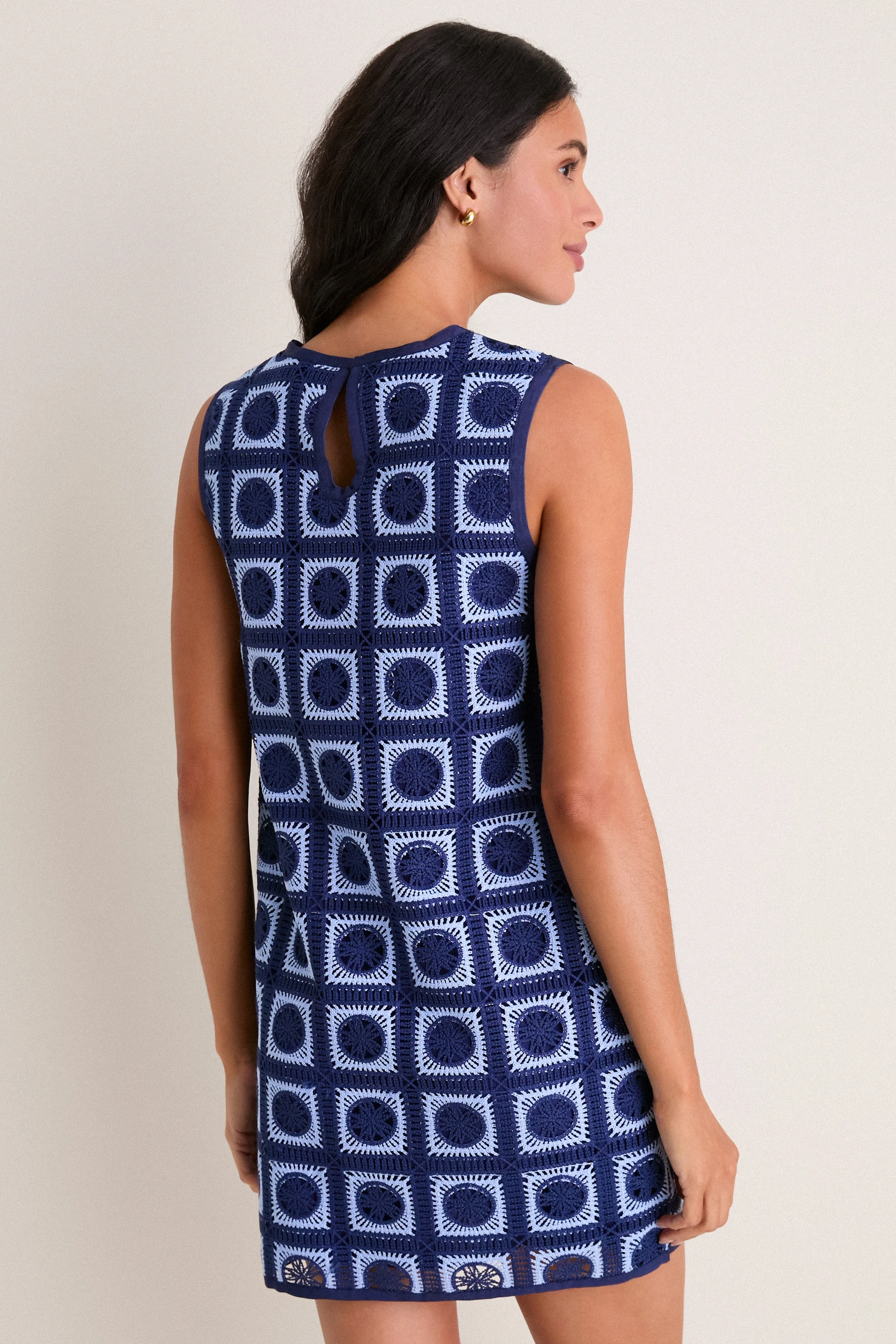 Navy & Sky Blue Crochet Calabash Mini Dress sold by Tuckernuck product image thumbnail 4
