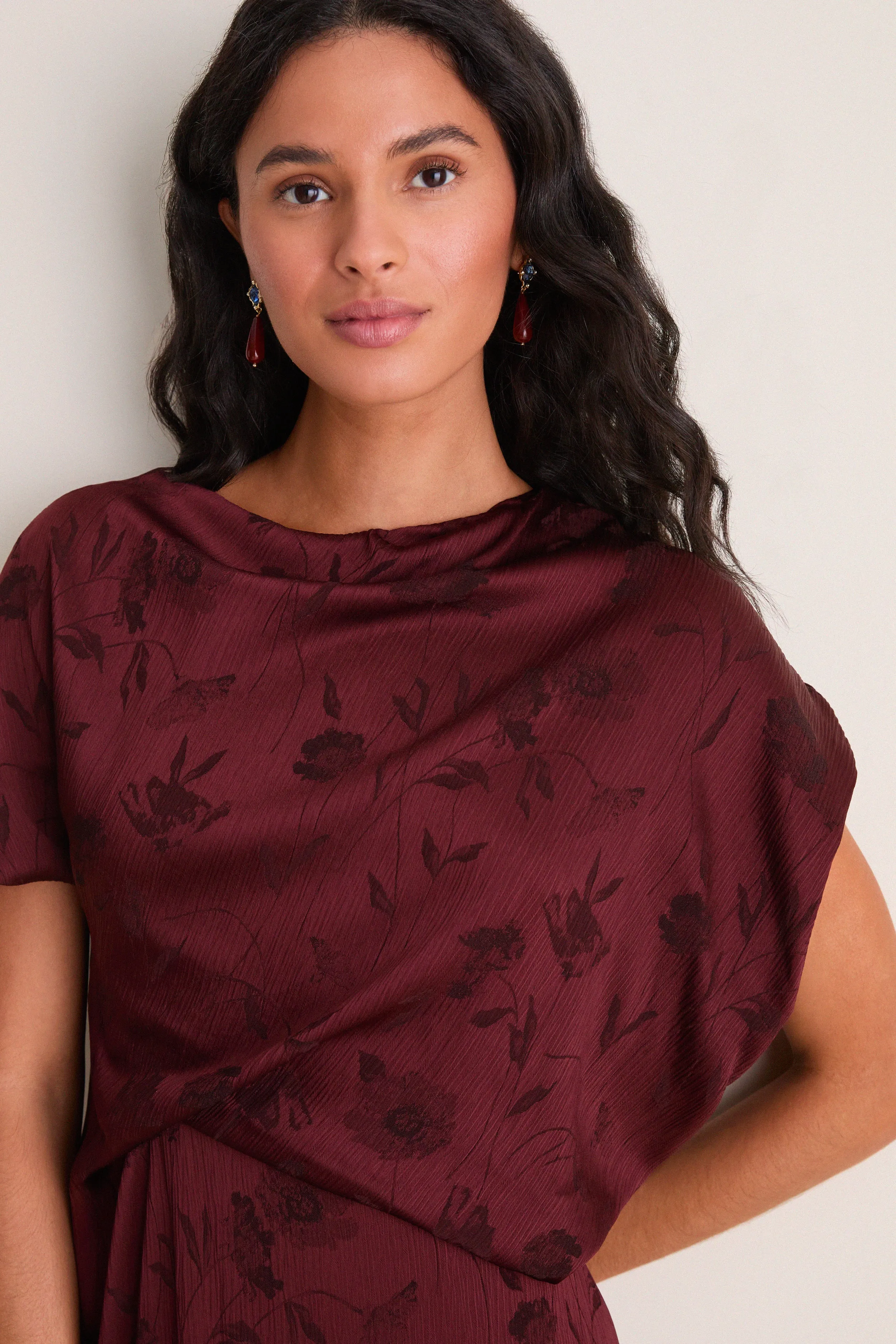 Bordeaux Floral Creponne Jacquard Midi Dress sold by Tuckernuck product image thumbnail 2