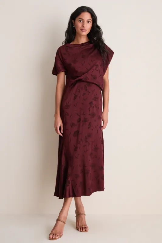 Bordeaux Floral Creponne Jacquard Midi Dress made by ERDEM